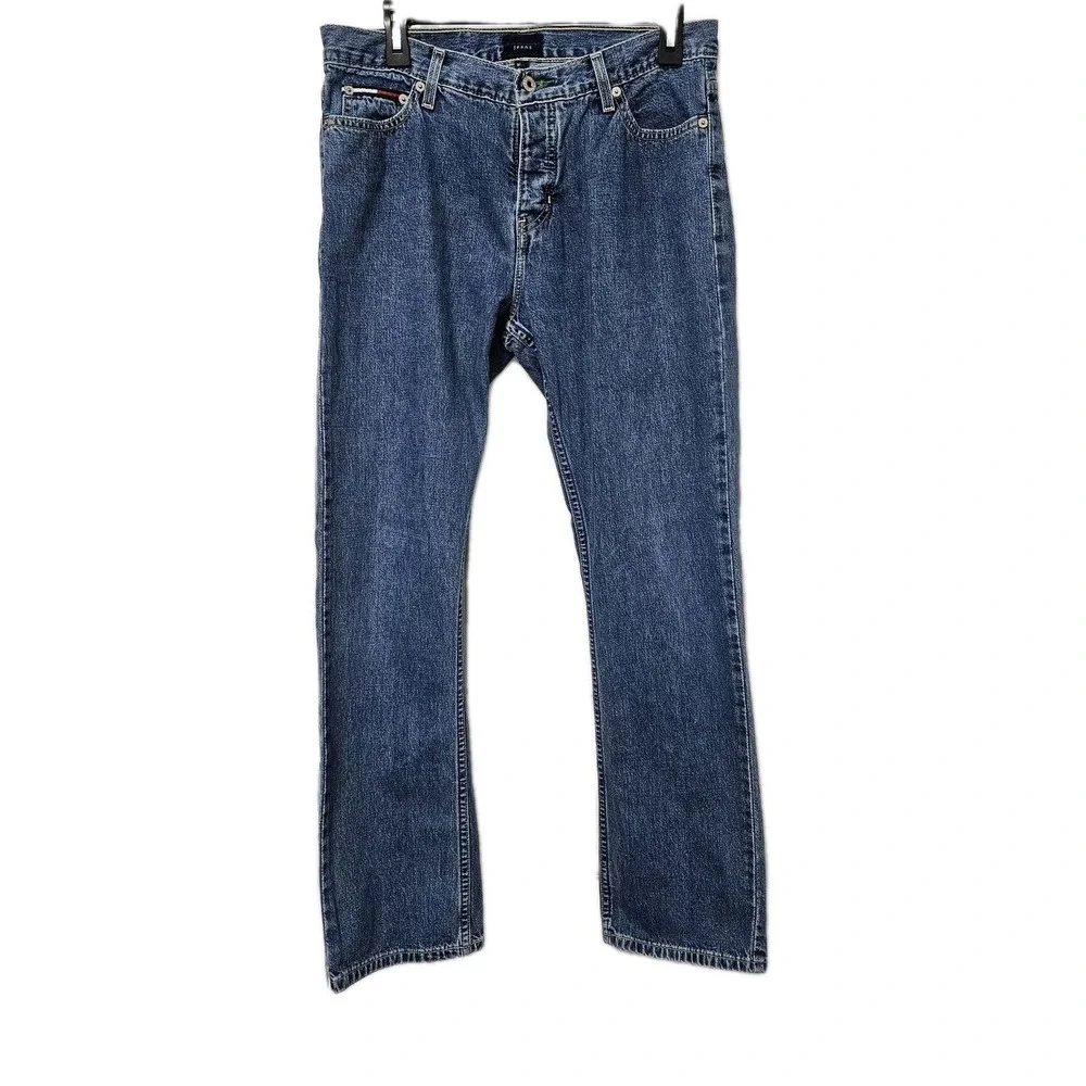 Tommy‎ Jeans Denim Mens 31x30 Blue Straight Leg Button Fly Vintage Flag Logo Y2K